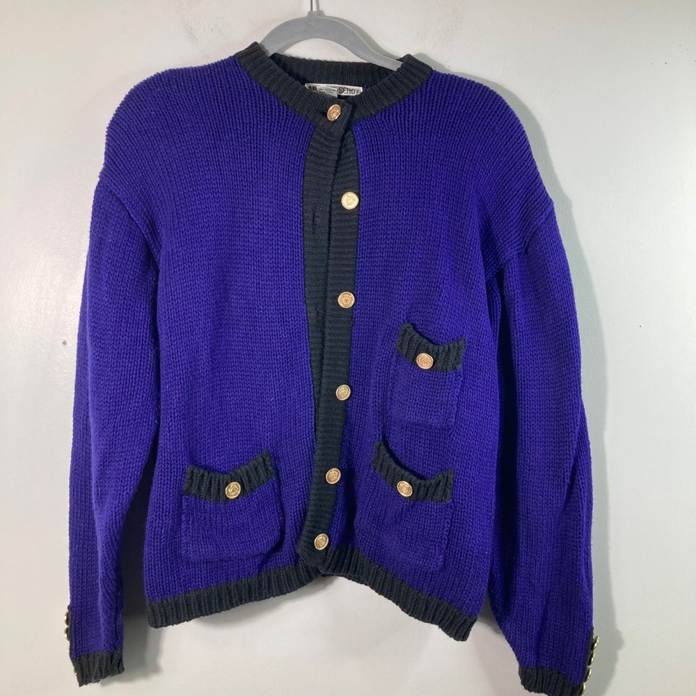 Michael Seroy Royal Blue Knit Cardigan Gold Button‎ Pockets M